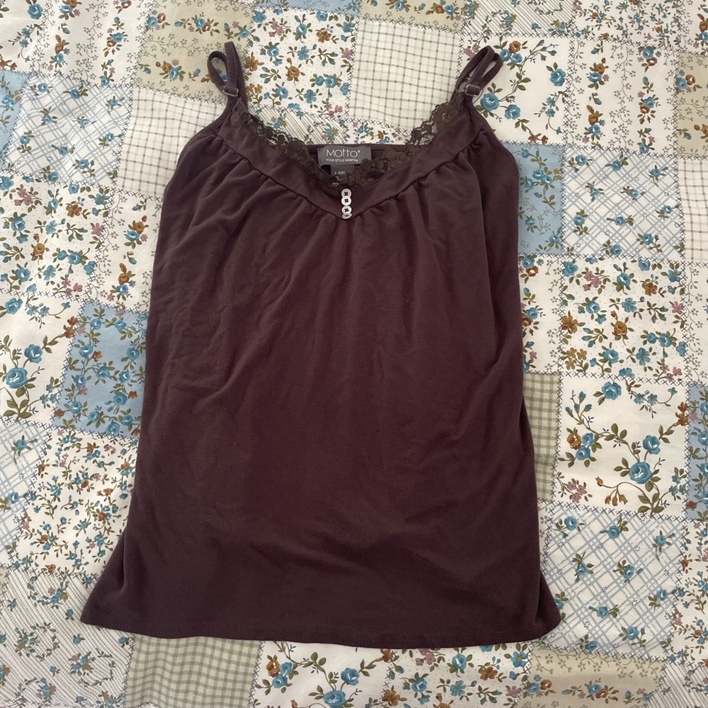 brown lace trim cami